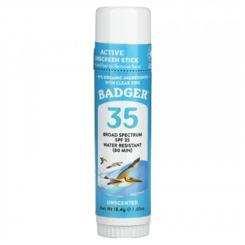 Badger Company, стик для лица, натуральное минеральное солнцезащитное средство, SPF 35, без запаха, 18,4 г (0,65 унции)