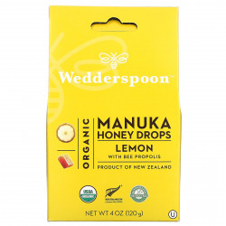 Wedderspoon, Органические капли из меда манука, лимон и пчелиный прополис, 120 г (4 унции)