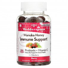 Wedderspoon, жевательные таблетки для поддержки иммунитета с медом манука, вкус ягод, 90 жевательных таблеток