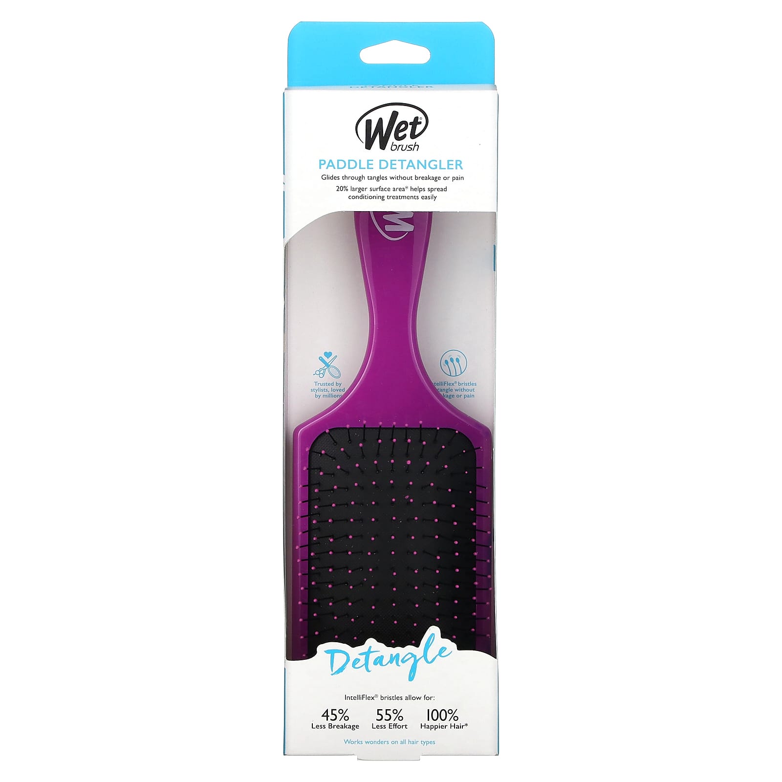 Wet Brush, Paddle Detangler Brush, щетка для легкого расчесывания, пурпурный, 1 шт.