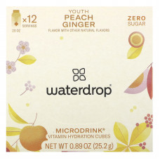 Waterdrop, Microdrink, витамины для восполнения потери жидкости, персик и имбирь, 12 кубиков, 25,2 г (0,89 унции)