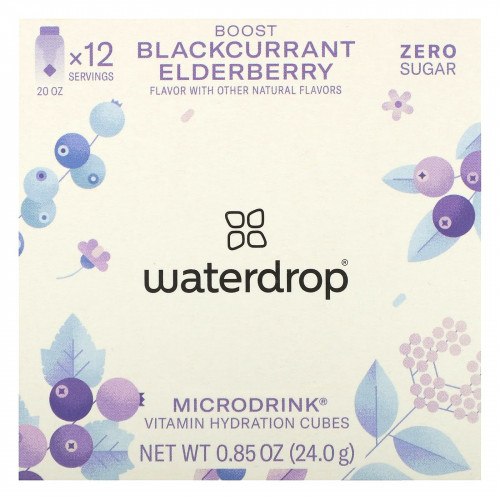 Waterdrop, Microdrink, витамин и гидратация, бузина, черная смородина и бузина, 12 кубиков, 24 г (0,85 унции)