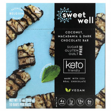 Sweetwell, Keto Bar, кокос, макадамия и темный шоколад, 10 батончиков по 32 г (1,1 унции)