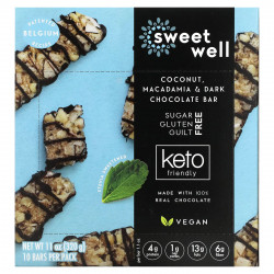 Sweetwell, Keto Bar, кокос, макадамия и темный шоколад, 10 батончиков по 32 г (1,1 унции)