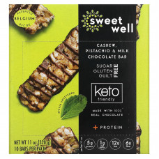 Sweetwell, Keto Bar, кешью, фисташки и молочный шоколад, 10 батончиков по 32 г (1,1 унции)