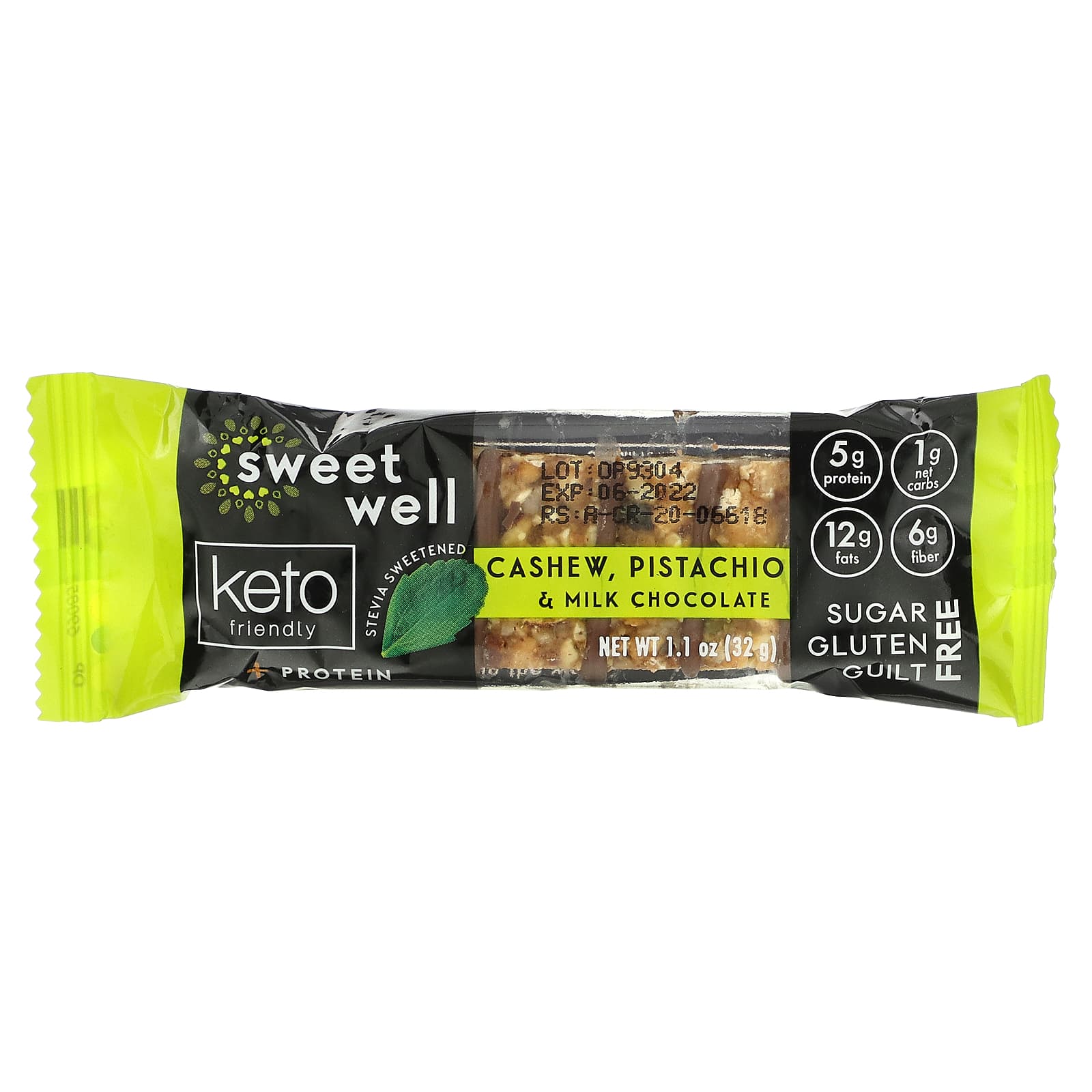 Sweetwell, Keto Bar, кешью, фисташки и молочный шоколад, 10 батончиков по 32 г (1,1 унции)