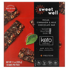 Sweetwell, Keto Bar, батончик с пеканом, корицей и молочным шоколадом, 10 батончиков, 32 г (1,1 унции)