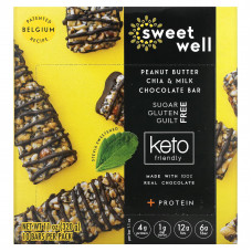 Sweetwell, Плитка с арахисовым маслом, чиа и молочным шоколадом, протеин, подходит для кетодиеты, 10 батончиков по 32 г (1,1 унции)