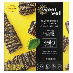 Sweetwell, Плитка с арахисовым маслом, чиа и молочным шоколадом, протеин, подходит для кетодиеты, 10 батончиков по 32 г (1,1 унции)