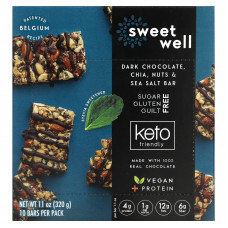 Sweetwell, Keto Bar, чиа, орехи, морская соль и темный шоколад, 10 батончиков по 32 г (1,1 унции)