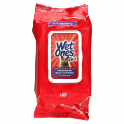 Wet Ones, Освежающее универсальное средство с салфетками из алоэ вера, для кошек, свежий запах, 100 салфеток