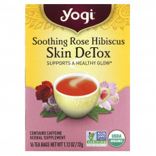 Yogi Tea, Skin DeTox, успокаивающий чай с розой и гибискусом, 16 чайных пакетиков, 32 г (1,12 унции)