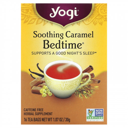 Yogi Tea, Bedtime, успокаивающая карамель, без кофеина, 16 чайных пакетиков, 30 г (1,07 унций)