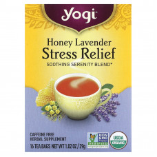Yogi Tea, Stress Relief, мед и лаванда, без кофеина, 16 чайных пакетиков, 29 г (1,02 унции)
