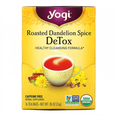 Yogi Tea, Detox, вкус жареного одуванчика и специй, без кофеина, 16 чайных пакетиков, 24 г (0,85 унции)