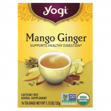 Yogi Tea, манго и имбирь, без кофеина, 16 чайных пакетиков, 32 г (1,12 унции)