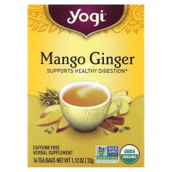 Yogi Tea, манго и имбирь, без кофеина, 16 чайных пакетиков, 32 г (1,12 унции)