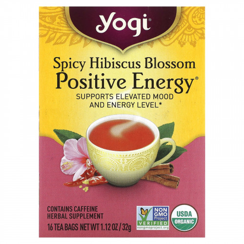 Yogi Tea, Spicy Hibiscus Positive Energy, 16 чайных пакетиков, 32 г (1,12 унции)