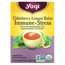 Yogi Tea, Мелисса с бузиной, для иммунитета и стресса, без кофеина, 16 чайных пакетиков, 32 г (1,12 унции)
