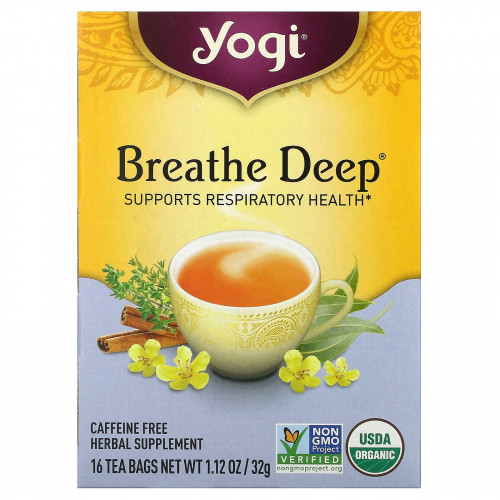 Yogi Tea, Breathe Deep, без кофеина, 16 чайных пакетиков, 32 г (1,12 унции)