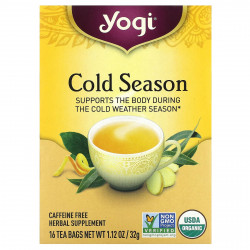 Yogi Tea, Органический, Cold Season, без кофеина, 16 чайных пакетиков, 1.12 унций (32 г)