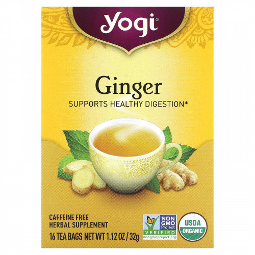 Yogi Tea, Органический имбирь, 16 чайных пакетиков, 32 г (1,12 унции)