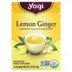 Yogi Tea, лимон и имбирь, без кофеина, 16 чайных пакетиков, 36 г (1,27 унции)