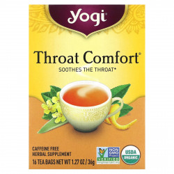 Yogi Tea, Throat Comfort, без кофеина, 16 чайных пакетиков, 36 г (1,27 унции)