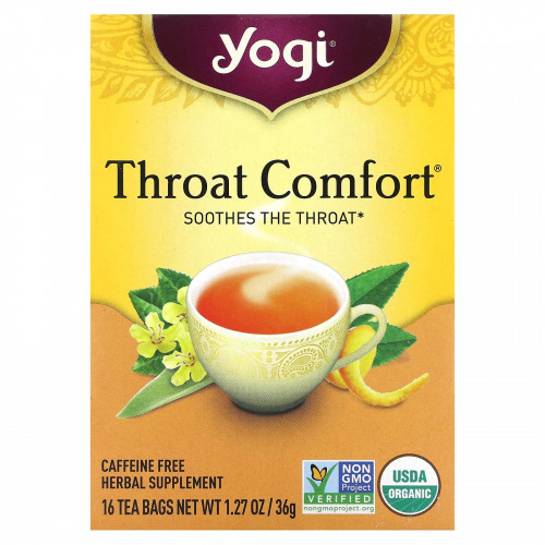 Yogi Tea, Throat Comfort, без кофеина, 16 чайных пакетиков, 36 г (1,27 унции)