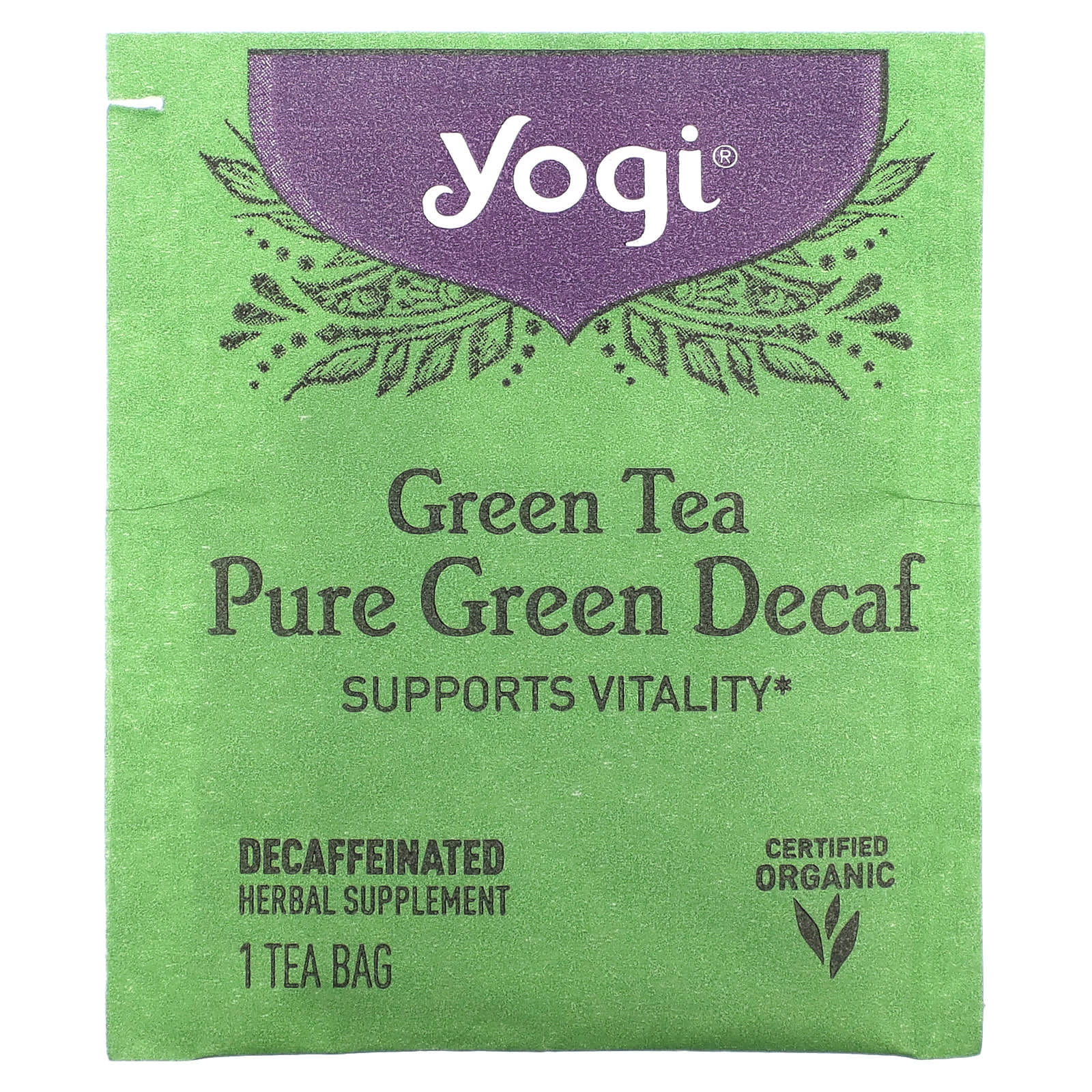 Yogi Tea, чистый зеленый чай, без кофеина, 16 чайных пакетиков, 31 г (1,09 унции)