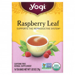 Yogi Tea, листья органической малины для женщин, без кофеина, 16 чайных пакетиков, 29 г (1,02 унции)