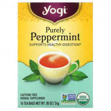 Yogi Tea, Purely Peppermint, без кофеина, 16 чайных пакетиков, 24 г (0,85 унции)