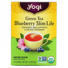 Yogi Tea, Slim Life, зеленый чай  с черникой, 16 чайных пакетиков, 32 г (1,12 унции)