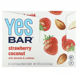 Yes Bar, Snack Bar, клубника и кокос, 6 батончиков по 40 г (1,4 унции)