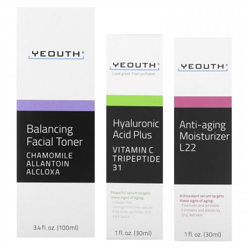Yeouth, Essential Anti-Aging Skin Care System, набор из 3 предметов