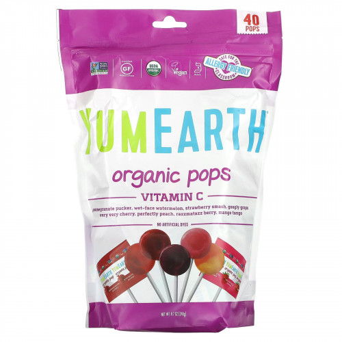 YumEarth, органические леденцы, витамин C, ассорти, 40 леденцов, 241 г (8,5 унции)