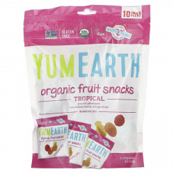 YumEarth, Органические фруктовые снеки, тропические фрукты, 10 упаковок, 17,6 г в каждой