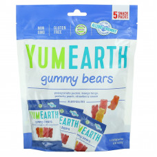 YumEarth, Жевательные мишки, вкусы в ассортименте, 5 упаковок снеков, вес каждой 19,8 г (0,7 унции)