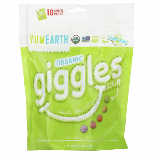 YumEarth, Organic Giggles, кислый вкус, 10 упаковок с закусками, 14 г (0,5 унции)