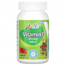 YumV's, Витамин D, со вкусом малины, 1000 МЕ, 60 желейных мишек