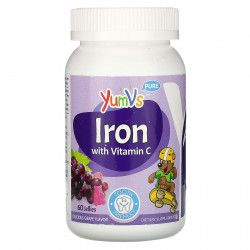 YumV's, Pure, железо с витамином C, виноград, 60 желейных конфет