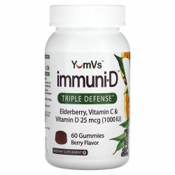 YumV's, бузина, витамины C и D, тройная защита, ягодный вкус, 25 мкг (1000 МЕ), 60 жевательных мармеладок