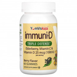 YumV's, бузина, витамины C и D, тройная защита, ягодный вкус, 25 мкг (1000 МЕ), 60 жевательных мармеладок