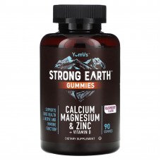 YumV's, Жевательные мармеладки Strong Earth, кальций, магний и цинк + витамин D, малина, 90 жевательных таблеток