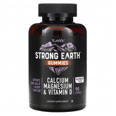 YumV's, Strong Earth, жевательные мармеладки с кальцием, магнием и витамином D, малина, 90 жевательных таблеток
