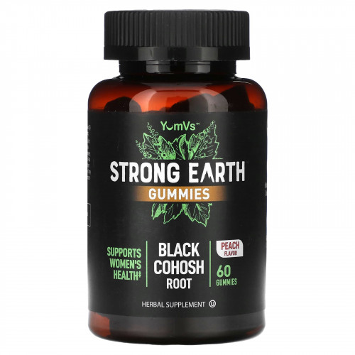 YumV's, Strong Earth, жевательные мармеладки, корень черного кохоша, персик, 60 жевательных таблеток