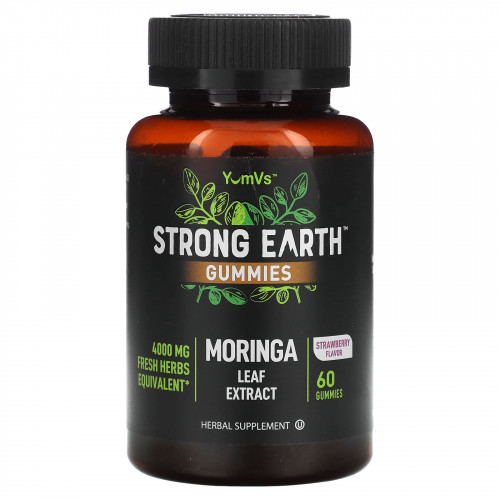 YumV's, Strong Earth Gummies, экстракт листьев моринги, клубника, 2000 мг, 60 жевательных таблеток