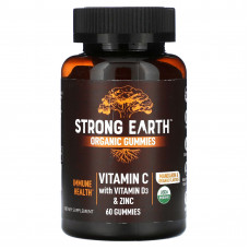 YumV's, Органические жевательные мармеладки Strong Earth, витамин C с витамином D3 и цинком, мандарин и апельсин, 60 жевательных мармеладок