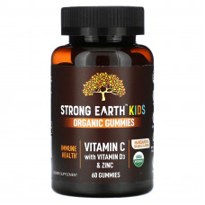 YumV's, Органические жевательные мармеладки Strong Earth Kids, витамин C с витамином D3 и цинком, мандарин и апельсин, 60 жевательных мармеладок