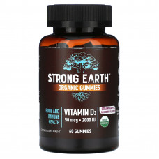 YumV's, Органические жевательные мармеладки Strong Earth, витамин D3, клубника и малина, 25 мкг (1000 МЕ), 60 жевательных таблеток